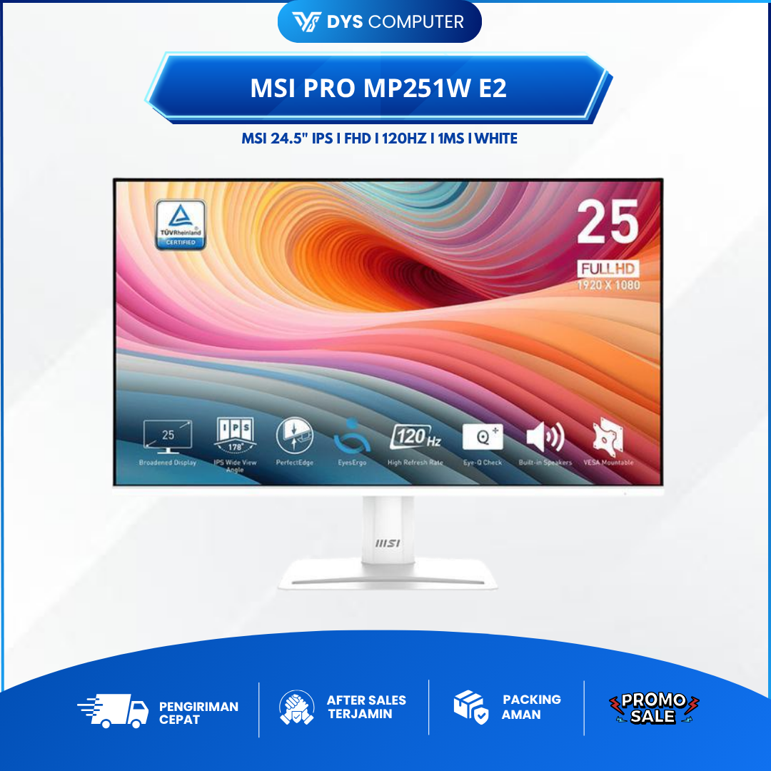 LED Monitor MSI PRO MP251W E2 WHITE 120Hz FHD 1ms IPS 24.5"