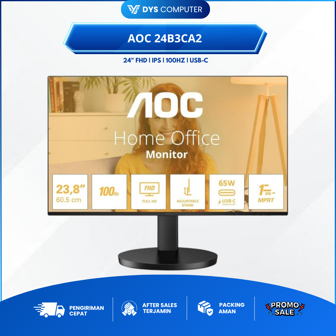 Monitor LED AOC 24B3CA2 24 inch FHD IPS 100Hz 1ms TYPE C HOME OFFICE GAMING MONITOR