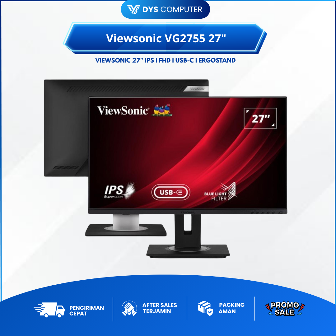 Monitor LED Viewsonic VG2755 27" IPS 1080p VGA HDMI DP USB-C 60w ErgoStand
