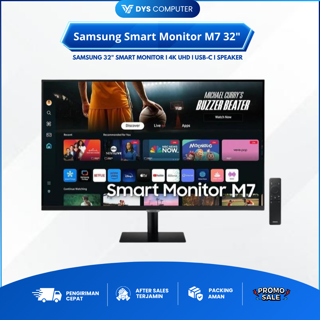 Samsung Smart Monitor M7 32" LS32DM700UEXXD M70B UHD 4K 60Hz USB-C with Speakers & Remote