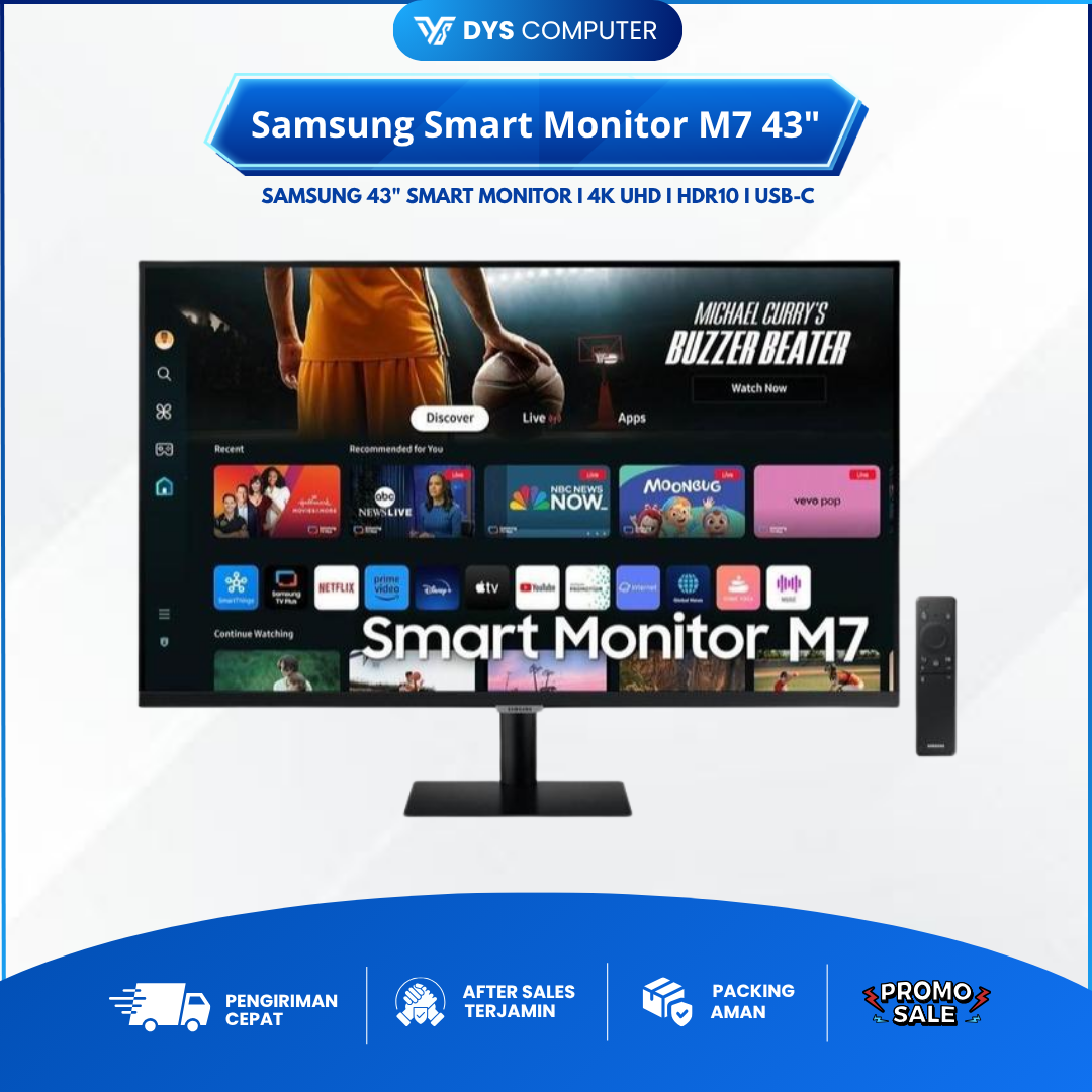 Samsung Smart Monitor M7 43" LS43DM702UEXXD M70D 4K HDR USB