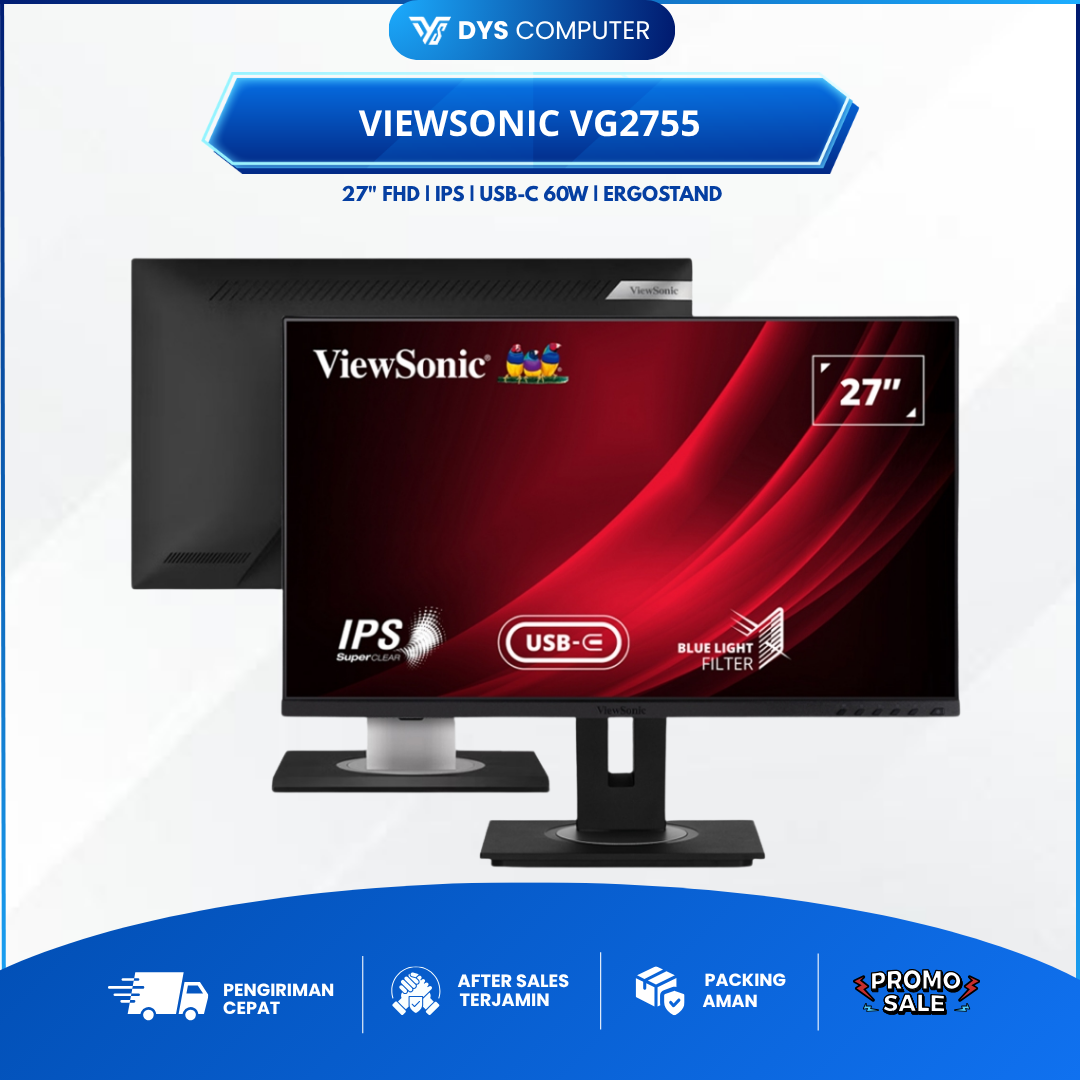 Monitor LED Viewsonic VG2755 27" IPS 1080p VGA HDMI DP USB-C 60w ErgoStand