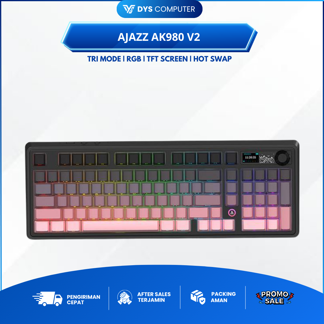 Ajazz AK980 AK-980 V2 SC Wireless Mechanical Gaming Keyboard RGB LED Tri Mode Connection with TFT Color Screen