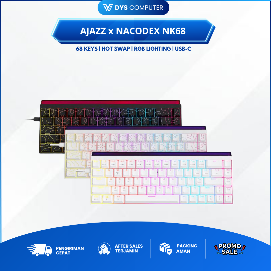 Ajazz x Nacodex NK68 NK-68 Wired Mechanical Gaming Keyboard Hotswap Side Printed Colorful with Side Ambient RGB Lighting Box Windows Mac Compatible NK 68