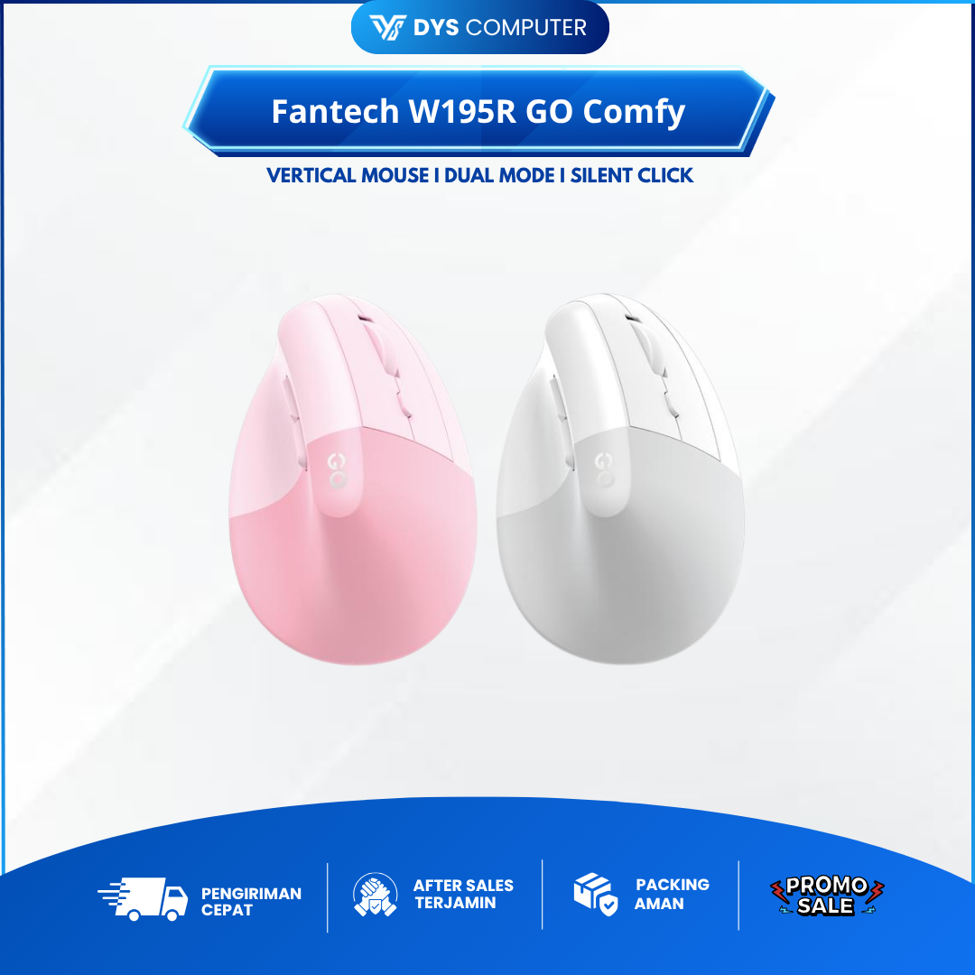 Fantech W195R W-195R GO Comfy Rechargeable Wireless Ergonomic Office Mouse Vertical Silent Click Dual Mode 2.4Ghz Bluetooth W 195R 