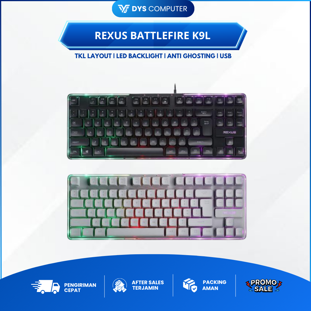 Rexus Battlefire K9L K-9L Wired Membrane Gaming Keyboard TKL Layout K 9L with LED Backlight