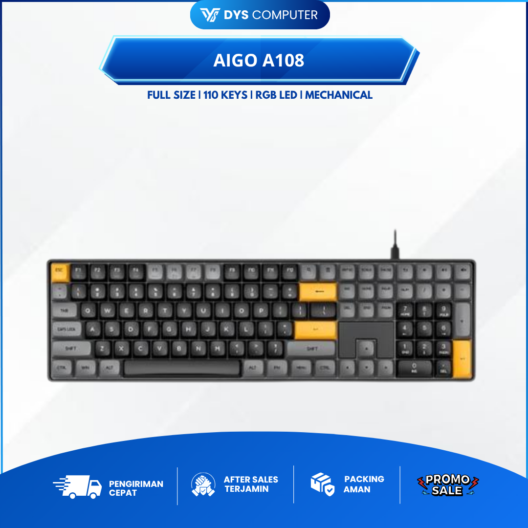 Aigo A108 A-108 Wired Mechanical Gaming Keyboard Fullsize 110 Keys A 108