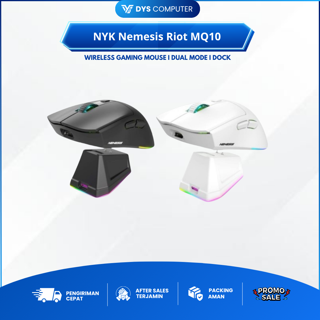 NYK Nemesis Riot MQ10 MQ-10 Dual Wireless Gaming Mouse Bluetooth Ambidextrous with Magnetic Charging Dock