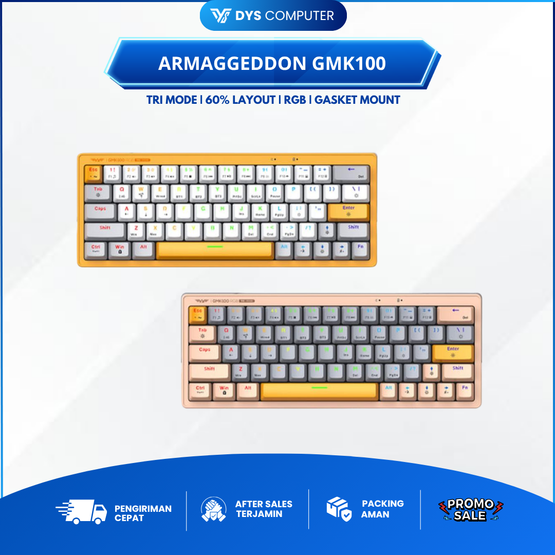 Armaggeddon GMK100 GMK-100 Wireless Mechanical Gaming Keyboard RGB Tri Mode Connection 60% Layout Hybrid Gasket GMK 100