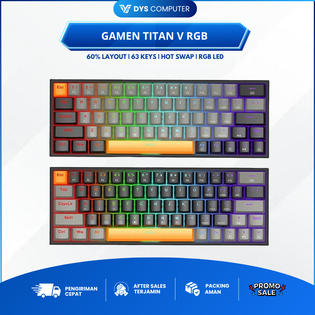 Gamen Titan V RGB Wired Mechanical Gaming Keyboard 60% 63 Keys Swappable Switch Titan 5