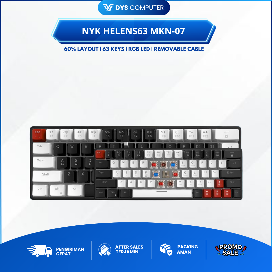 NYK Helens63 MKN07 MKN-07 WIred Mechanical Keyboard Removable 63 Keys-Brown Switch
