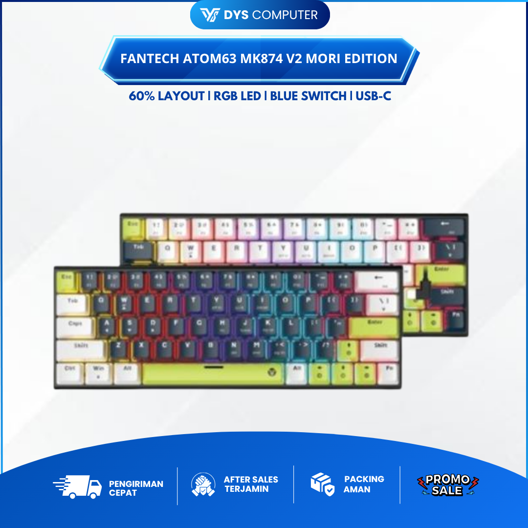 Fantech Atom63 Atom-63 MK874 V2 Mori Edition Wired Mechanical Gaming Keyboard RGB 60% Layout 3-Pin Blue Switch