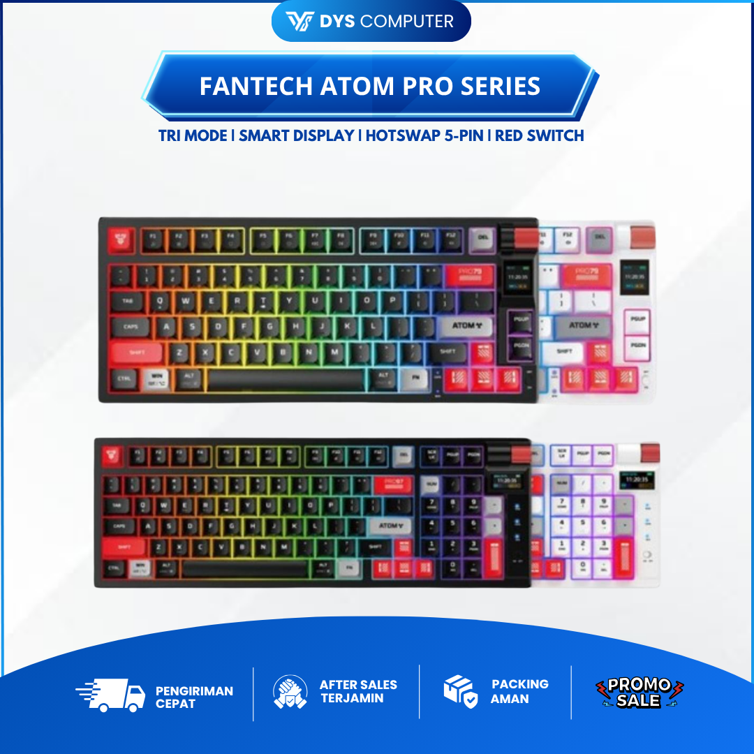 Fantech Atom Pro Series Atom Pro 79 MK917 Atom Pro 97 MK918 Wireless Keyboard Smart Display Hotswappable 5 Pin Red