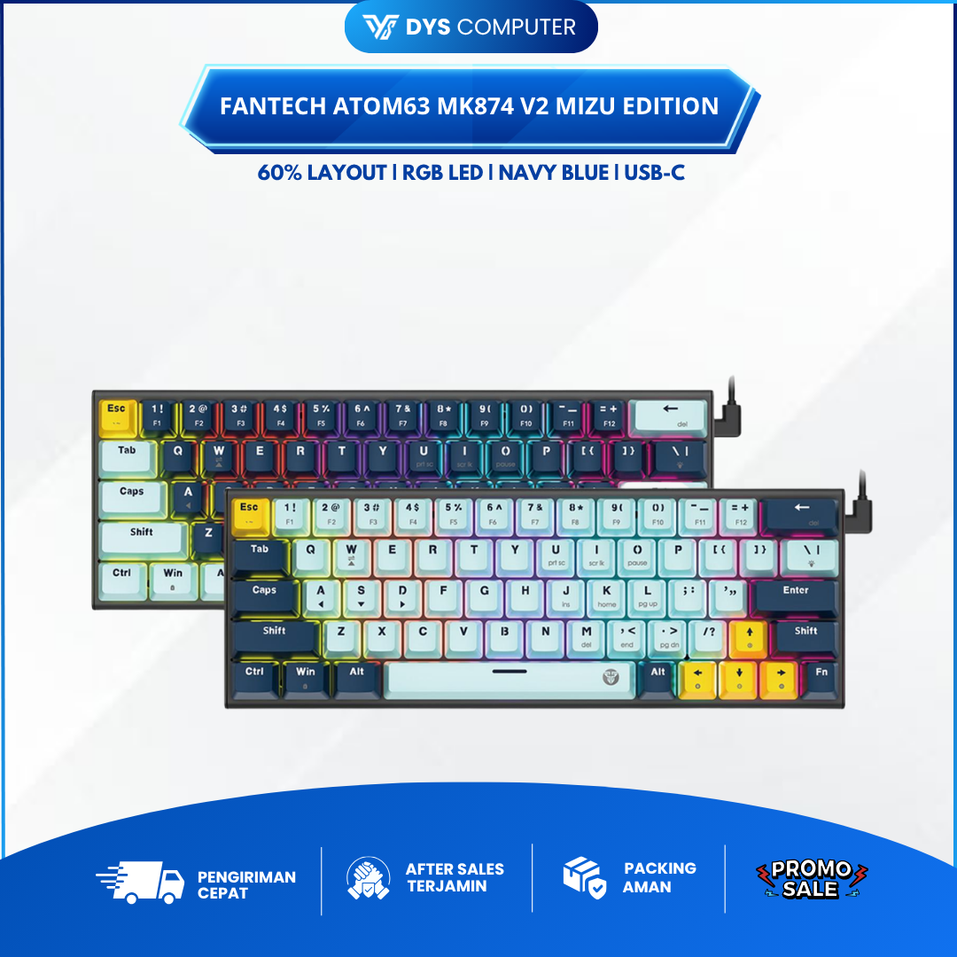 Fantech Atom63 Atom-63 MK874V2 Mizu Edition Wired Mechanical Gaming Keyboard RGB 60% Layout 3-Pin Switch Navy Blue