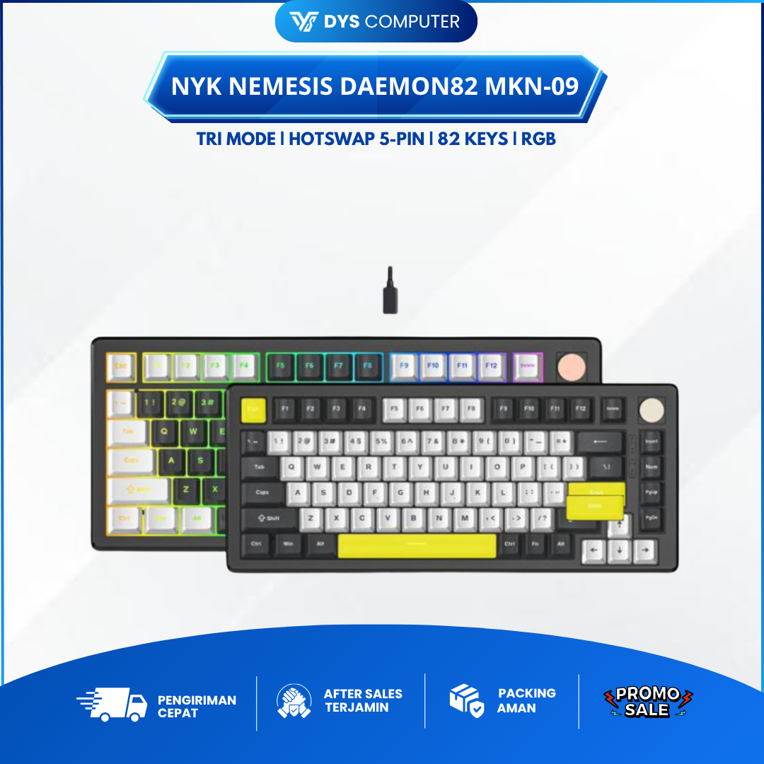 NYK Nemesis Daemon82 MKN-09 Hotswap 5 Pin Wireless Mechanical Gaming Keyboard Daemon 82 3in1 Connection - Grey White, Blue Switch