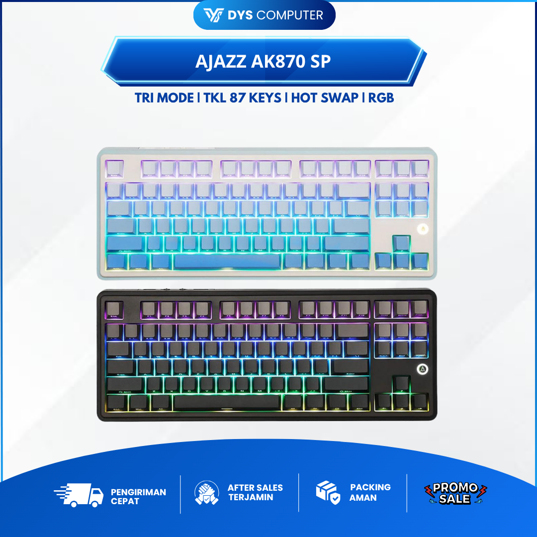 Ajazz AK870 / AK-870 SP Side Printed TKL Wireless Gaming Keyboard Mechanical RGB - Gradient Blue, Flying Fish