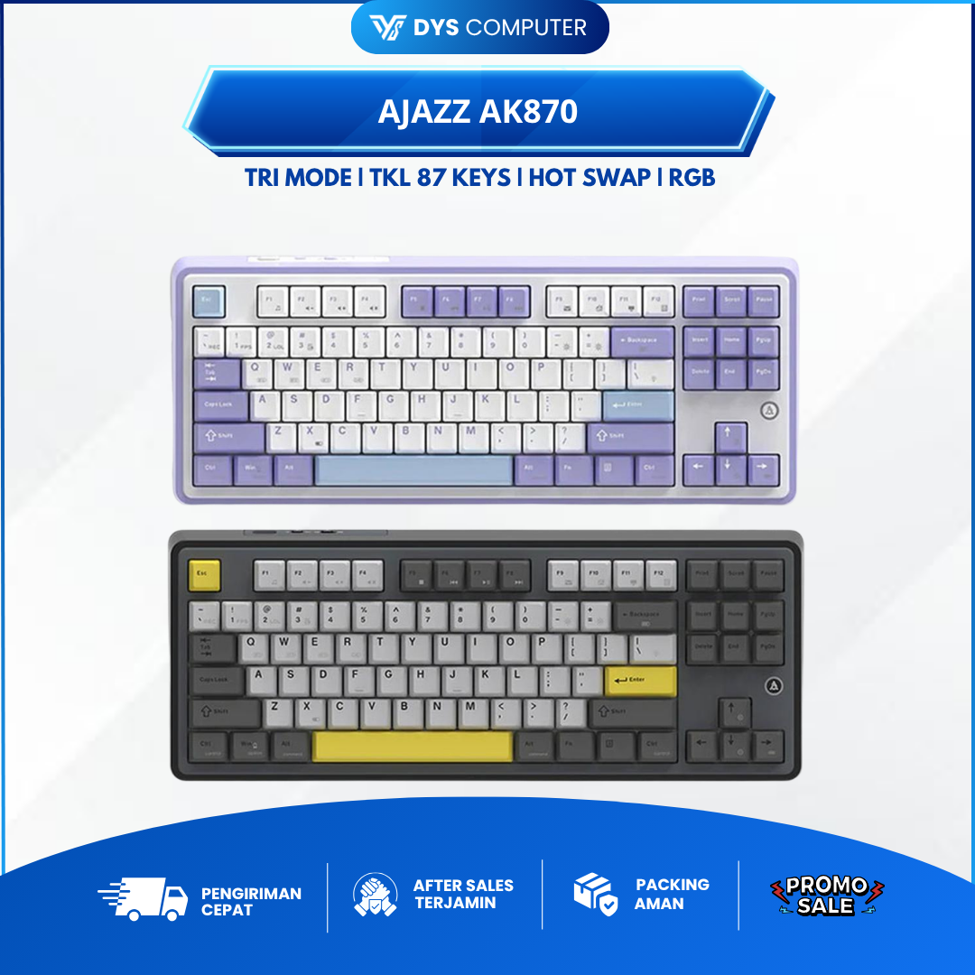 Ajazz AK870 / AK-870 TKL Wireless Gaming Keyboard Mechanical RGB Triple Connection - Fog Sea, Flying Fish