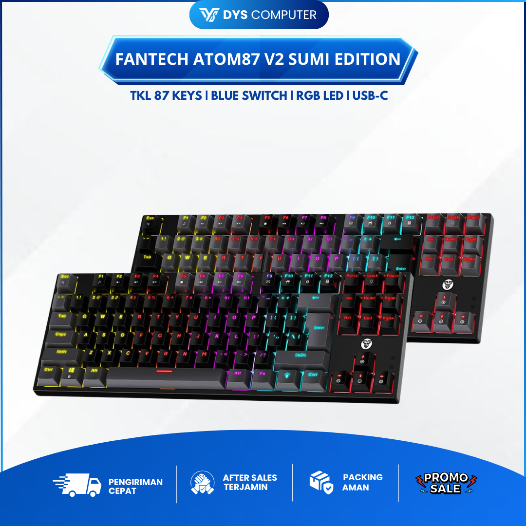 Fantech Atom87 / Atom 87 V2 Sumi Edition Gaming Keyboard Mechanical - Black, Blue Switch