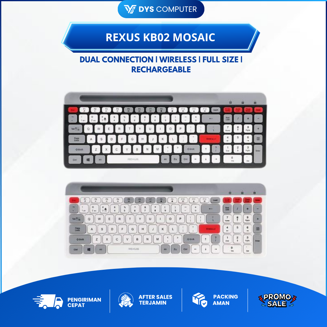 Rexus KB02 / KB-02 Mosaic Wireless Keyboard Dual Connection KB 02