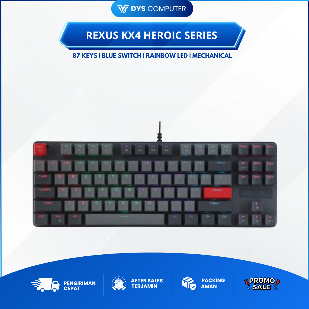 Rexus KX4 KX-4 Heroic Series Rainbow Gaming Mechanical Keyboard 87 Keys - Blue Switch