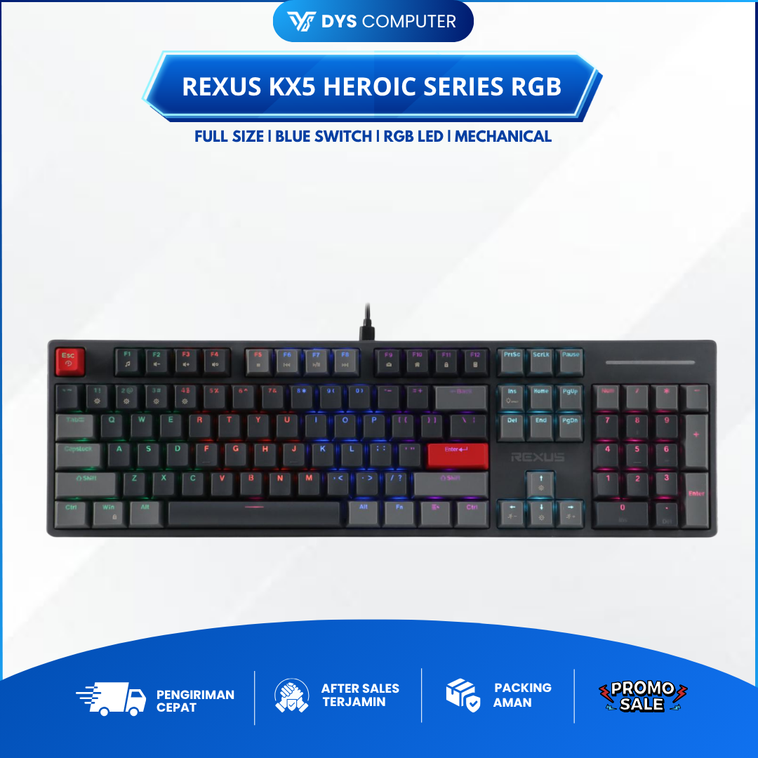 Rexus KX5 Heroic Series RGB KX-5 Gaming Mechanical Keyboard Fullsize - Blue Switch 