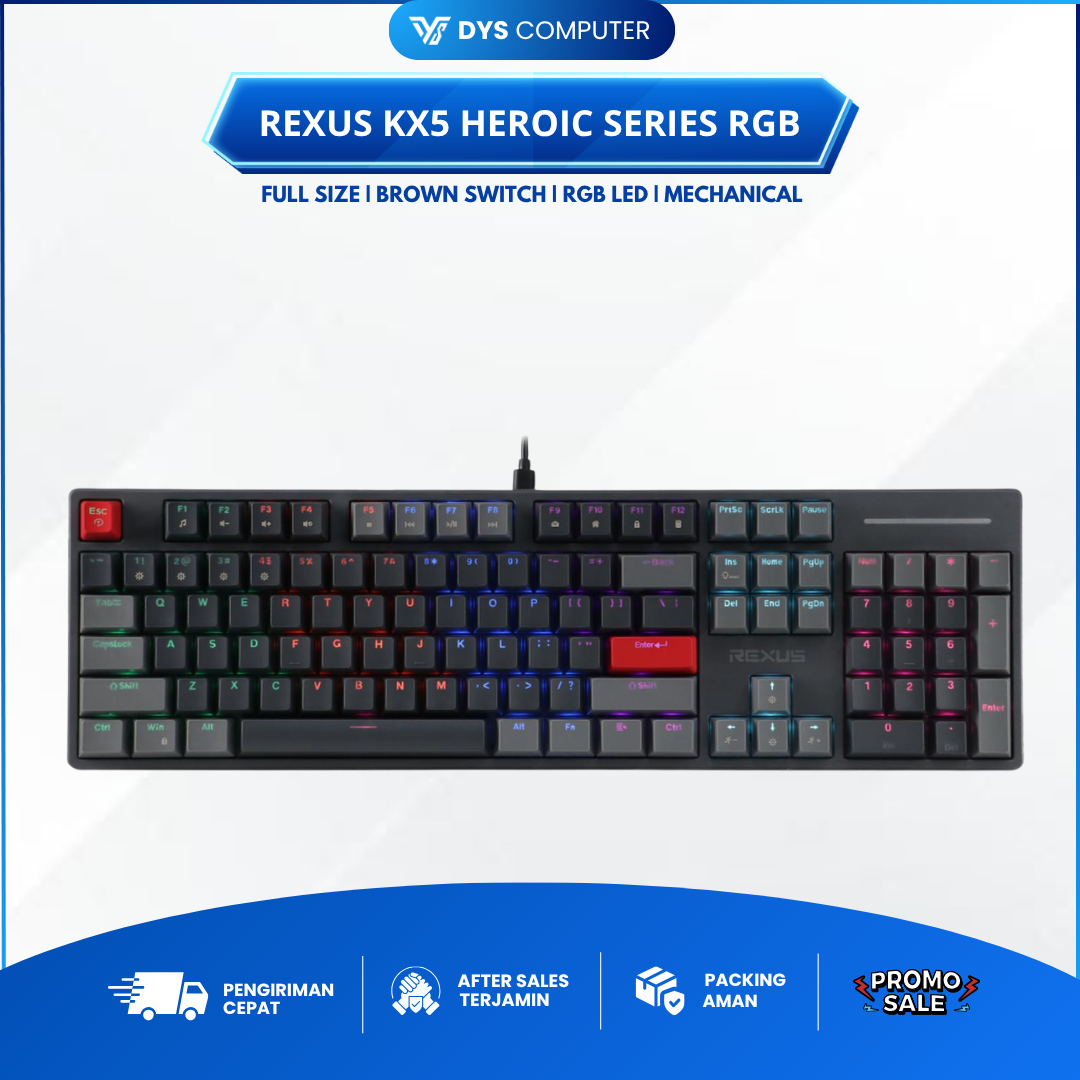 Rexus KX5 Heroic Series RGB KX-5 Gaming Mechanical Keyboard Fullsize -Brown Switch 