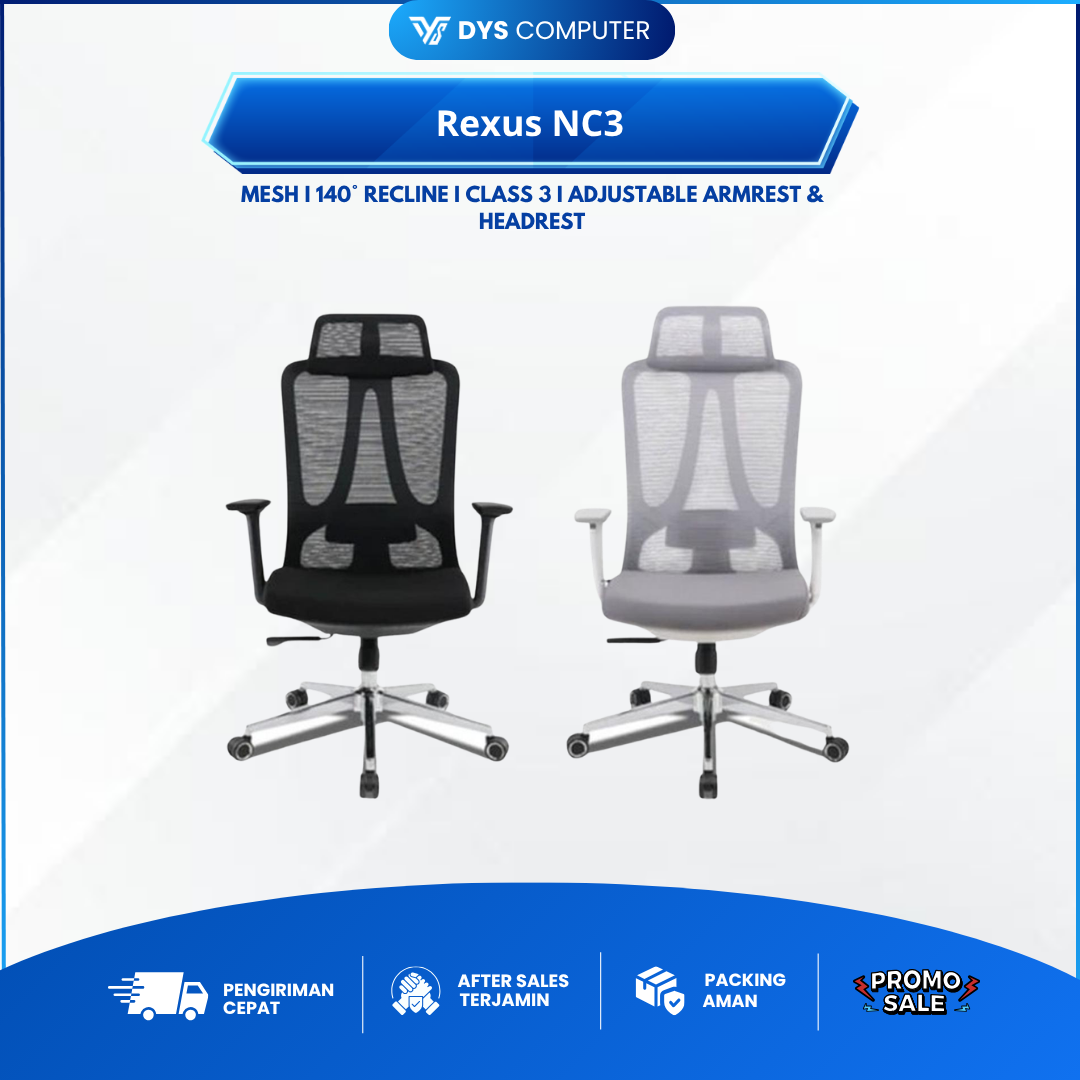 Rexus NC3 NC-3 Ergonomic Office Chair Kursi Kantor Ergonomis Mesh Adjustable Armrest and Headrest Backrest NC 3
