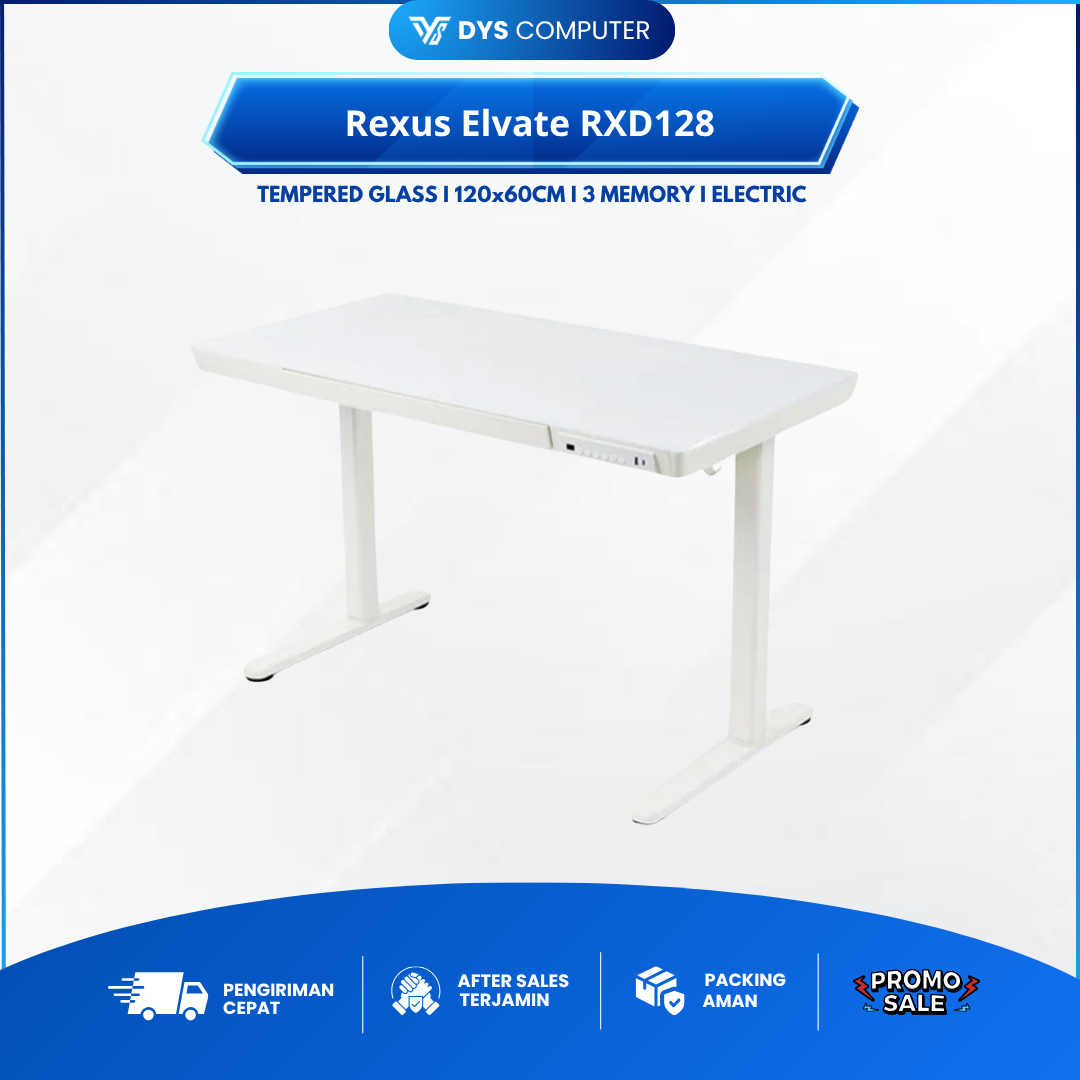 Rexus Elvate RXD128 RXD-128 Electric Gaming Desk Meja Gaming Tempered Glass Table Top RXD 128