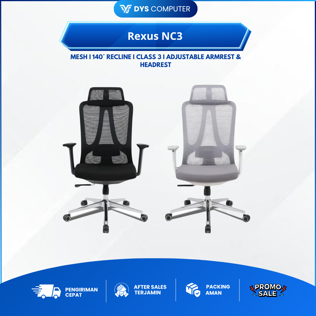 Rexus NC3 NC-3 Ergonomic Office Chair Kursi Kantor Ergonomis Mesh Adjustable Armrest Headrest Backrest NC 3