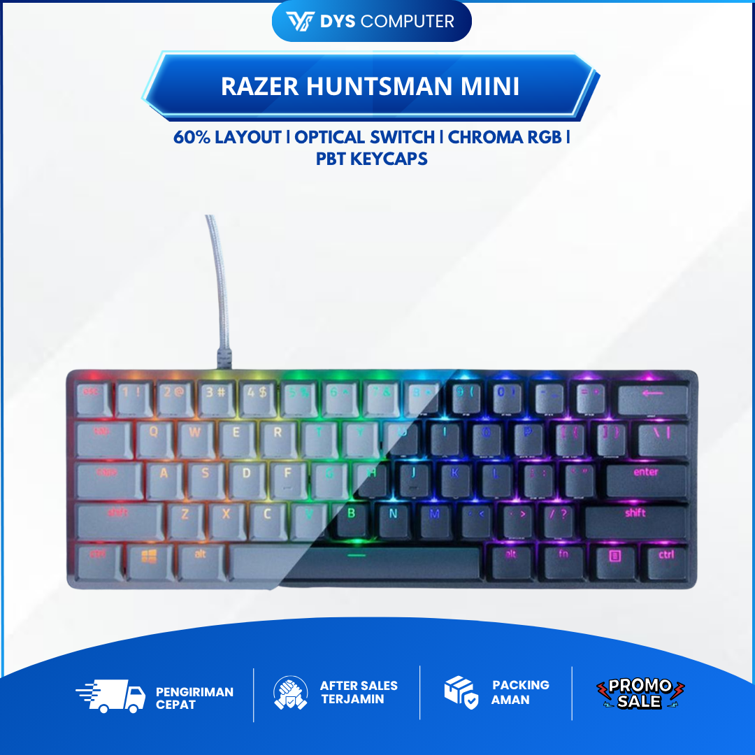 Razer Huntsman Mini 60% - Mechanical Gaming Keyboard - White, Purple Switch