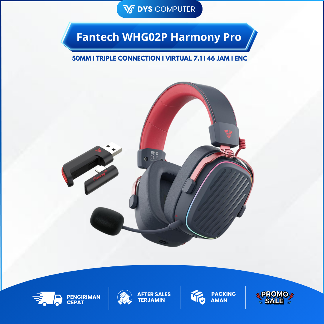 Fantech WHG02P WHG-02P Harmony Pro Wireless Gaming Headset Virtual 7.1 Triple Connection Premium Multi Platform ENC Microphone