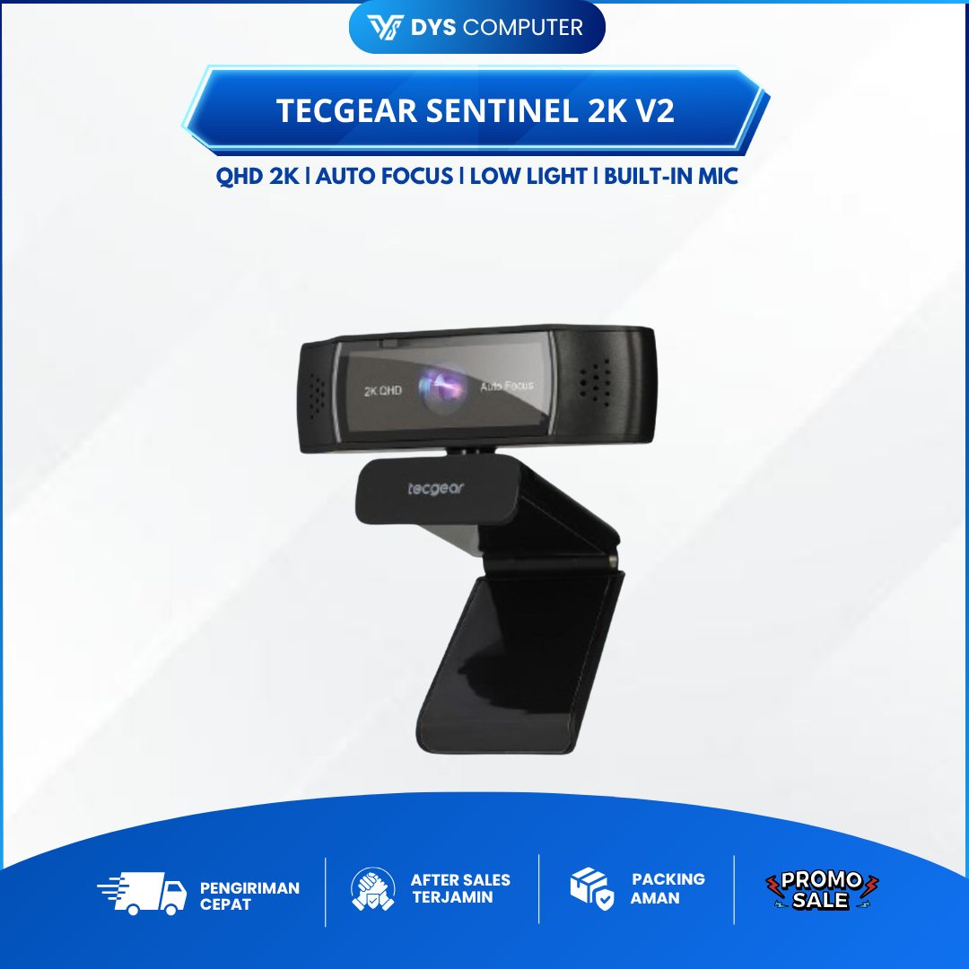 Tecgear Sentinel 2K V2 Webcam Face Cam Auto Focus QHD Low light Correction with Built In Microphone