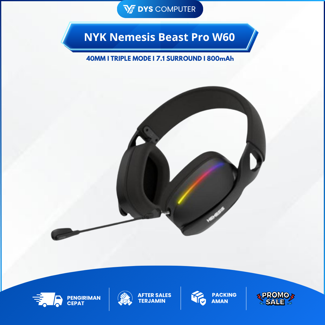 NYK Nemesis Beast Pro W60 W-60 Wireless Gaming Headset 7.1 Tri Mode Connection