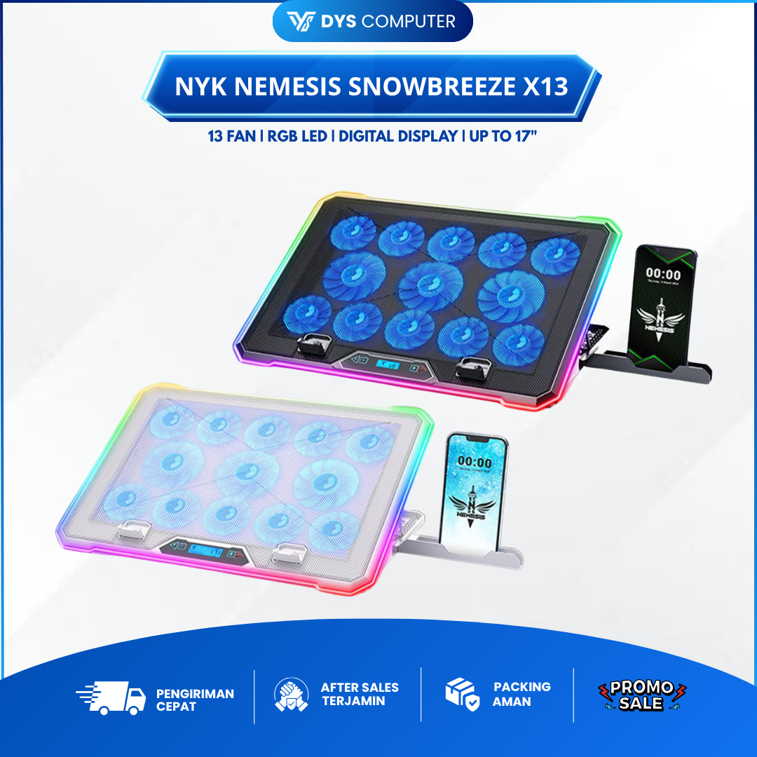 NYK Nemesis Snowbreeze X13 X-13 RGB Cooling Pad 13 Fan with Digital Display Coolingpad X 13
