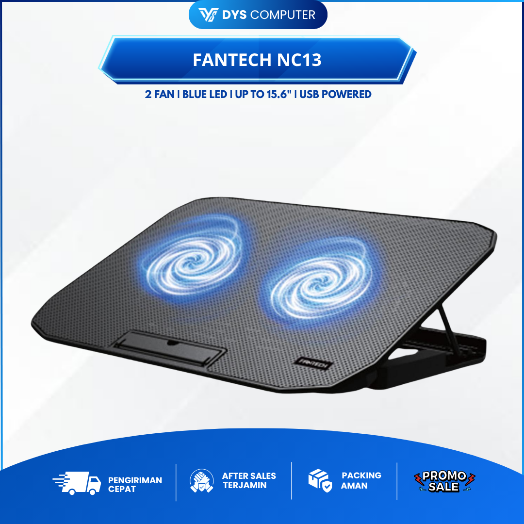 Fantech NC13 NC-13 Cooling Pad Cooler Laptop Notebook 2 Fan LED