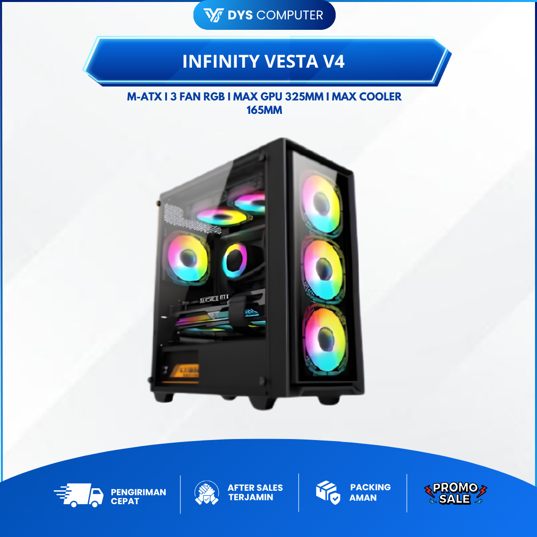 CASING INFINITY VESTA V4 + 3 FAN RGB Micro ATX Gaming Case