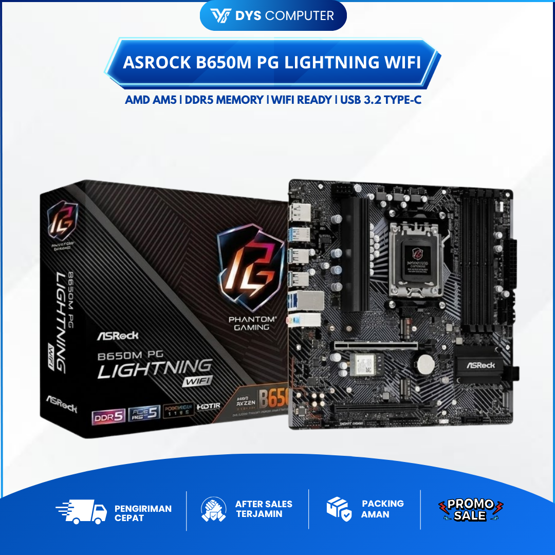 Motherboard ASRock B650M PG Lightning WiFi AMD AM5 DDR5 M-ATX Support Ryzen 7000 8000G 9000 Series