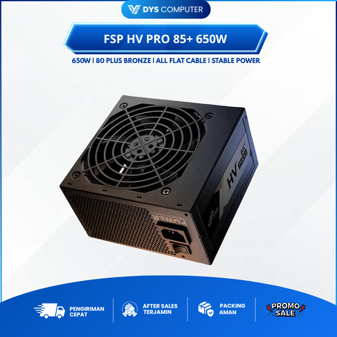 FSP PSU FSP HV PRO 85+ 650W 80 Plus Bronze - Kabel Hitam All Flat, Kompatibel ATX12v2.52 & EPS12v2.92